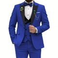 Three-piece men's electric blue formal suit with jacket, vest, trousers and matching bowtie - Sapphire Blue