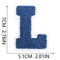 Close-up of blue chenille letter L embroidery patch with white felt edge and 7cm size detail - Blue-Letter L