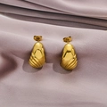 Golden teardrop stud earrings with spiral texture on elegant purple satin background - 1289-Gold Spiral Texture Waterdrop