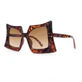 Oversized tortoise shell butterfly sunglasses with brown lenses and metal dot accents - Leopard Frame Gradient Brown Lens