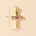 Detailed view of gold plated cross pendant with multicolored zircons measuring 3.7x2.1cm - Style H-Colorful Zirconia Cross (Large Ring)