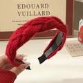 Elegant red braided knit headband with high top design for vintage winter hair styling - Red Twist Knit