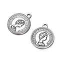 Vintage silver-plated alloy coin pendant with Queen Elizabeth engraving and hanging ring - Round 3 Medium 7g / 4 Pieces Per Pack