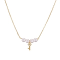 Golden pearl necklace featuring a heart-shaped key pendant with sparkling accents - Pearl and Key Pendant