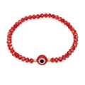 Red beaded evil eye bracelet with faceted beads and golden accents for protection - Red Faceted Bead Red Evil Eye (C-B220009C)