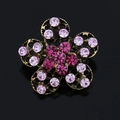 Vintage gold alloy flower brooch pin with pink and magenta crystal rhinestones - Bronze Hollow - Pink Rhinestone (XD035-4)