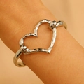 Silver alloy heart-shaped bangle with hammered texture and open wire wrap design - Silver Heart Style (8038)