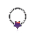 Silberner Edelstahl-Nasenring mit einem lila Stern-Anhänger im Farbverlauf-Design - 1.2x8mm / Stern (Violette Glitzerfolie)
