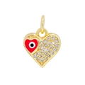 18K gold heart pendant featuring a red evil eye design and micro-pave zircon crystals - Red Eye Heart 2