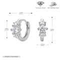 Dimensioni dettagliate degli orecchini a cerchio in argento 925 con zircone 5A e peso 1,75g - Argento 925 placcato oro bianco / Argento