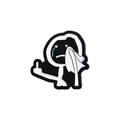 Crying cartoon character enamel pin flipping the middle finger in black and white finish - Crying and Wiping Tears Stickman Style (QHXZ1999)