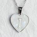 Silver heart necklace with letter I pendant and white iridescent shell inlay - Letter I / Silver