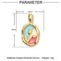 Detailed product dimensions for the 18k gold floral enamel and zircon pendant - YE060/Small Oval Floral/Pink Blue White