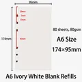 A6 size ivory white 6-hole binder refills with 80 sheets and clear dimension marks - A6 6-Hole Blank Refill (80 Sheets)