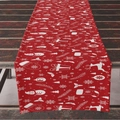 Camino de mesa rojo navideño con estampados blancos de muñecos de nieve y renos - 33*183cm / Mezcla de Elementos Navideños Rojos