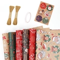 Christmas kraft wrapping paper set with Santa patterns, jute twine and festive stickers - Set 2