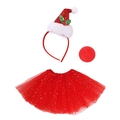 Christmas costume set with red sequin reindeer headband, sponge nose, and starry tutu skirt - Red Hat Costume Accessories Set