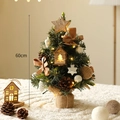 60cm DIY mini Christmas tree with pine cones, bows and wooden ornaments in burlap base - Natural Wood House 60cm
