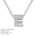 Silver stainless steel hip hop necklace with letter E pendant and zircon stones - Letter E / Silver