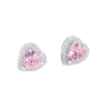 S925 Silber Herzohrstecker mit rosa Zirkon und weißem Halo-Besatz für Damen - 925er Silber / Rosa