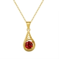 Bohemian 925 silver necklace with golden teardrop pendant and a round red gemstone - Garnet 14K Gold Plated (Approx. 2.01g)