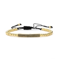 Verstellbares Goldperlenarmband mit schwarzem Zirkonia-Riegel auf weißem Hintergrund - Langer Stab / Gold