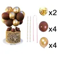 10-piece gold and brown sequin balloon cake topper set with star straws and ribbon - 2 Gold Sequin + 4 Coffee + 4 Metallic Gold Balloons