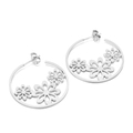 Silver stainless steel hoop earrings with hollow floral design for a trendy fashion look - Steel Color (KE99109-KLX)