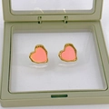 Orecchini a cuore vintage rosa con bordo dorato in una scatola regalo verde - Cuore Rosa