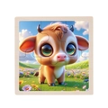 Educational 9-piece wooden cow puzzle for toddlers featuring cartoon animal design - Cow