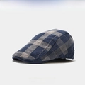 Vintage blue-grey checkered beret hat for men and women with soft textured fabric - One Size / Navy Blue