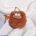 Funny brown fuzzy monster keychain with large eyes and sausage lips for bags - Bead Chain Style / Brown
