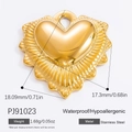Polished gold stainless steel heart pendant with radial texture and waterproof coating - Pj91023