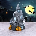 Miniature Halloween resin haunted house figurine with ghosts and pumpkins - Grey Spooky House Style A
