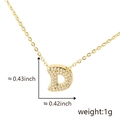 Golden necklace with letter D pendant featuring clear zircons and size annotations - Gold Letter-D