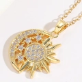 Minimalistische 14K vergoldete Sonne und Mond Anhänger Halskette mit Zirkonia Steinen - XL2118-2 Sonne Mond Weißer Zirkonia / Gold