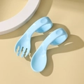 Curved baby training fork and spoon set in baby blue plastic for self-feeding - Sky Blue (Bagged)
