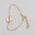 Adjustable golden hollow initial K round pendant bracelet with dainty link chain - Gold K