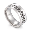Polished stainless steel ring for men featuring an inset rotatable cuban chain design - Kr104673