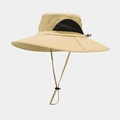 Détail d'un chapeau de soleil kaki avec maille latérale respirante noire et mentonnière réglable - M (56-58cm) / Kaki