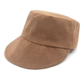 Sombrero de montar vintage en ante marrón claro con parte superior plana para mujer - M (56-58cm) / Caqui