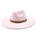 Detail of light pink wide brim fedora hat featuring a braided brown leather decorative band - M (56-59cm) / Light Pink Suede