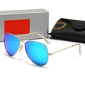 Classic aviator sunglasses with gold metal frame and blue mirrored lenses in full packaging - Ice Blue With Box