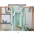 Light green coral fleece hooded baby towel with cute animal ears and high absorption - Green Long-eared Rabbit