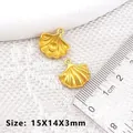 Golden scallop shell charms for jewelry making, sized 15x14x3mm with alloy texture - XK2021# Shell