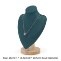 Dark green velvet necklace display stand with round wooden base, 26cm tall jewelry bust - Dark Green Medium