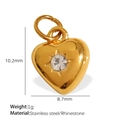 18K gold plated stainless steel heart charm with rhinestone center, 10.2mm x 8.7mm size - Gold Heart Pendant with Single Gem