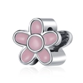 Pink enamel flower charm bead in silver metal for DIY jewelry making with reflections - Pink Five-Petal Flower
