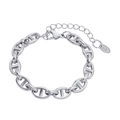 Bracciale a catena in argento con design a naso di maiale e chiusura a moschettone - Color Acciaio