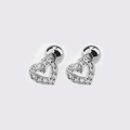 Silver hollow heart stud earrings with zircon inlay and secure ball screw back closure - Silver Tiny Zirconia Heart